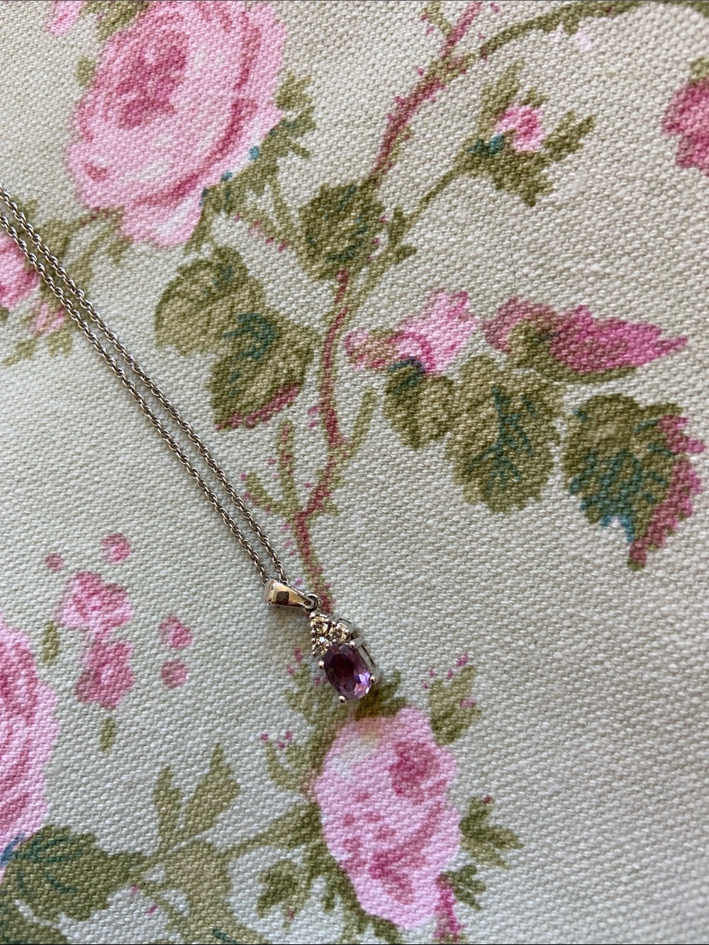 Silver Chain Necklace with Purple Gem Pendant